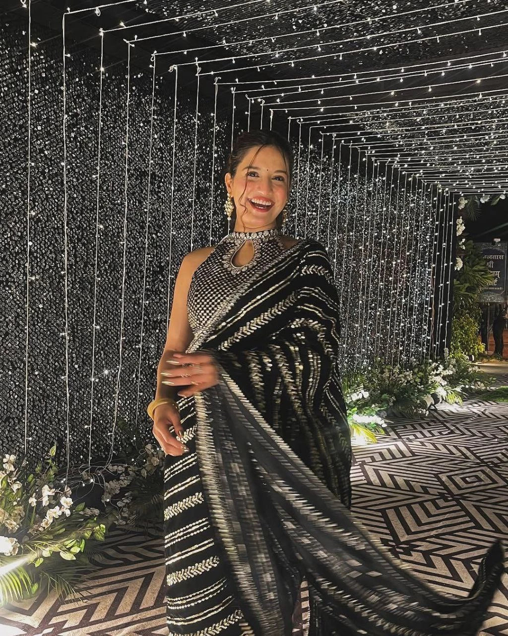 Party wear georgette saree with stitched blouse