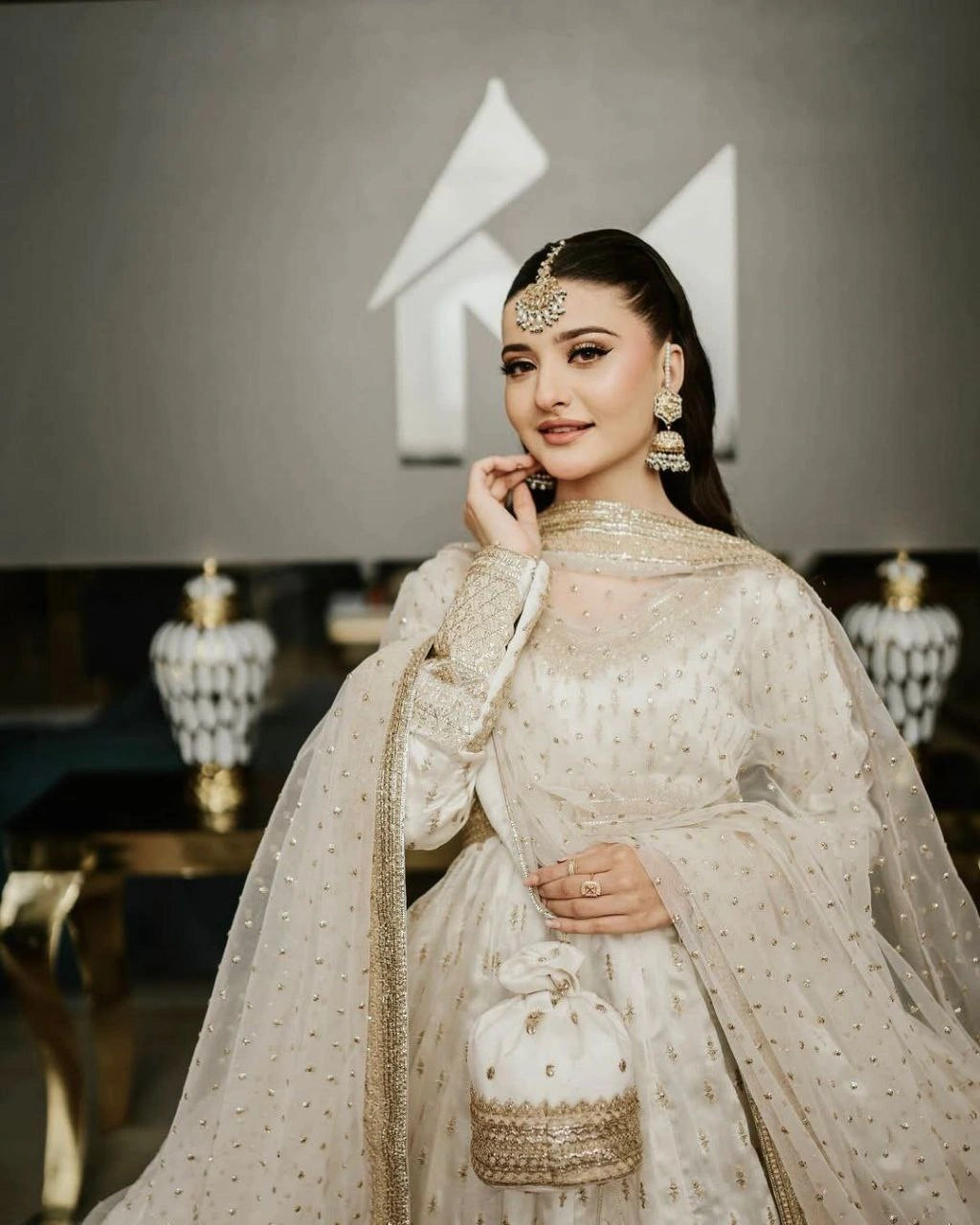 Designer Chinon silk gown with sequin work
