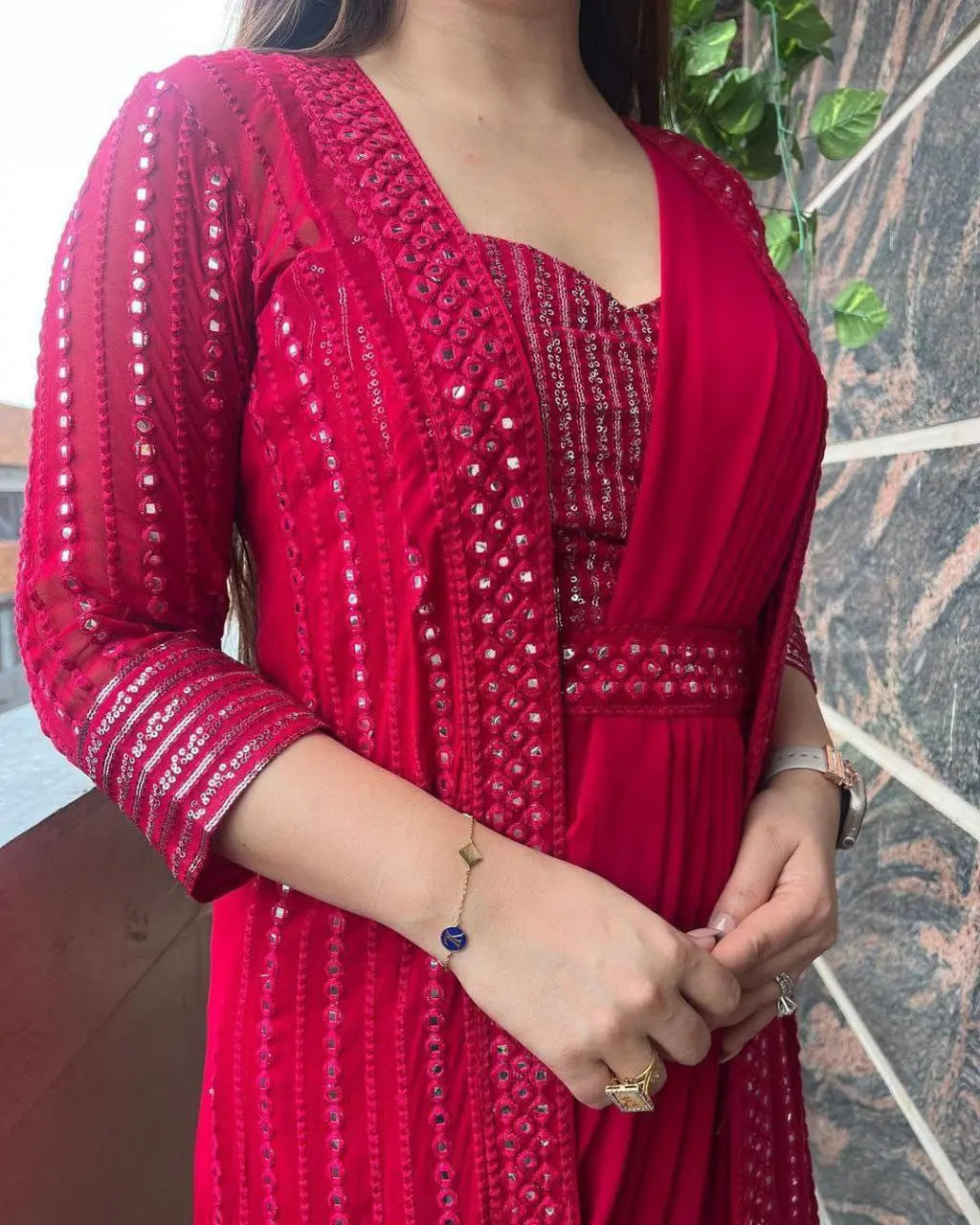 Georgette saree with sequin embroidered koti