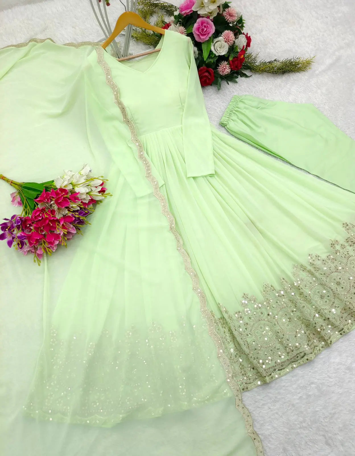 Gown set with sequin embroidery