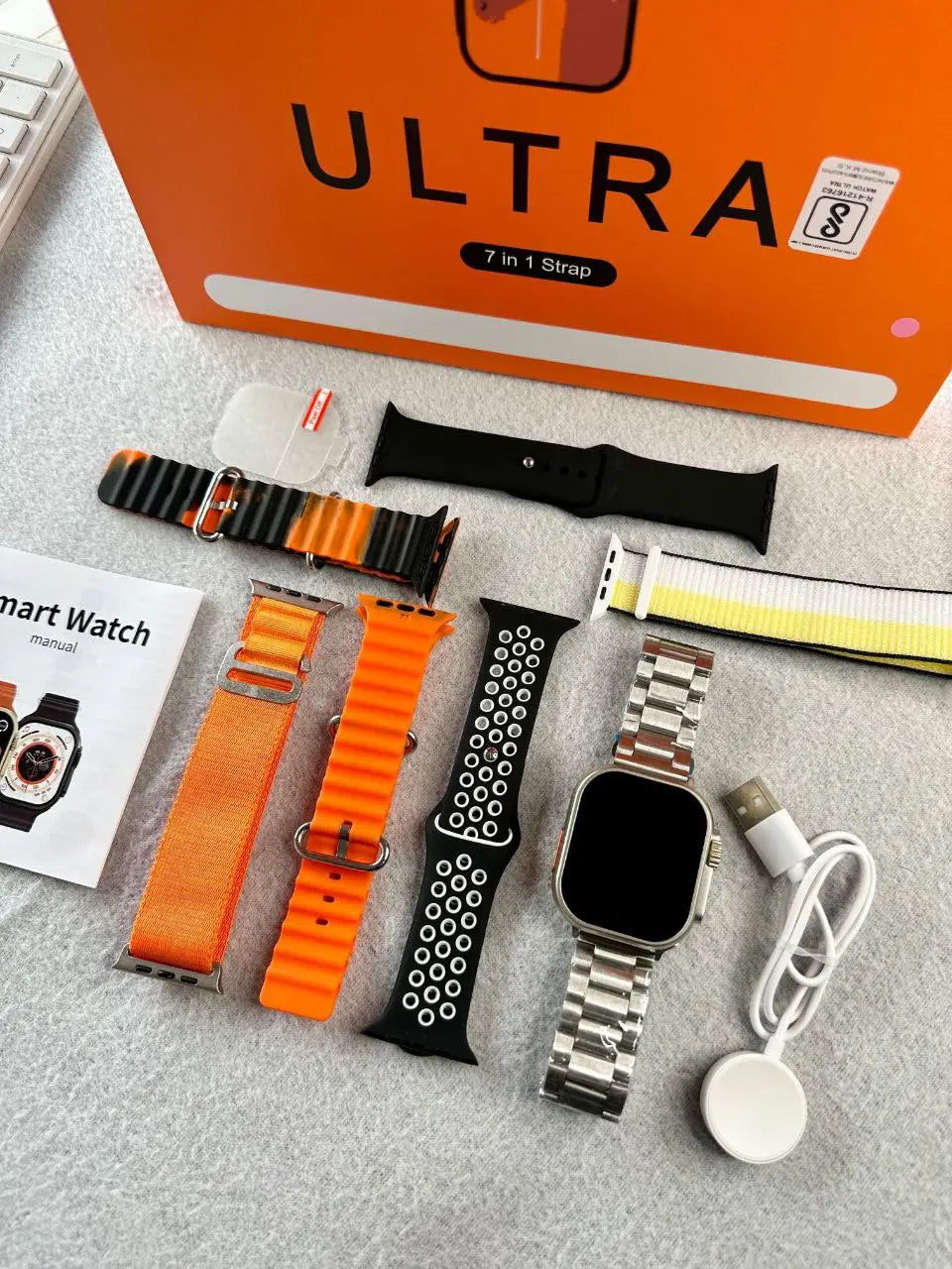 Smartwatch with 7 premium interchangeable straps for customization