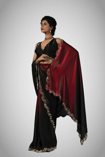 Shaded silk saree with diamond work