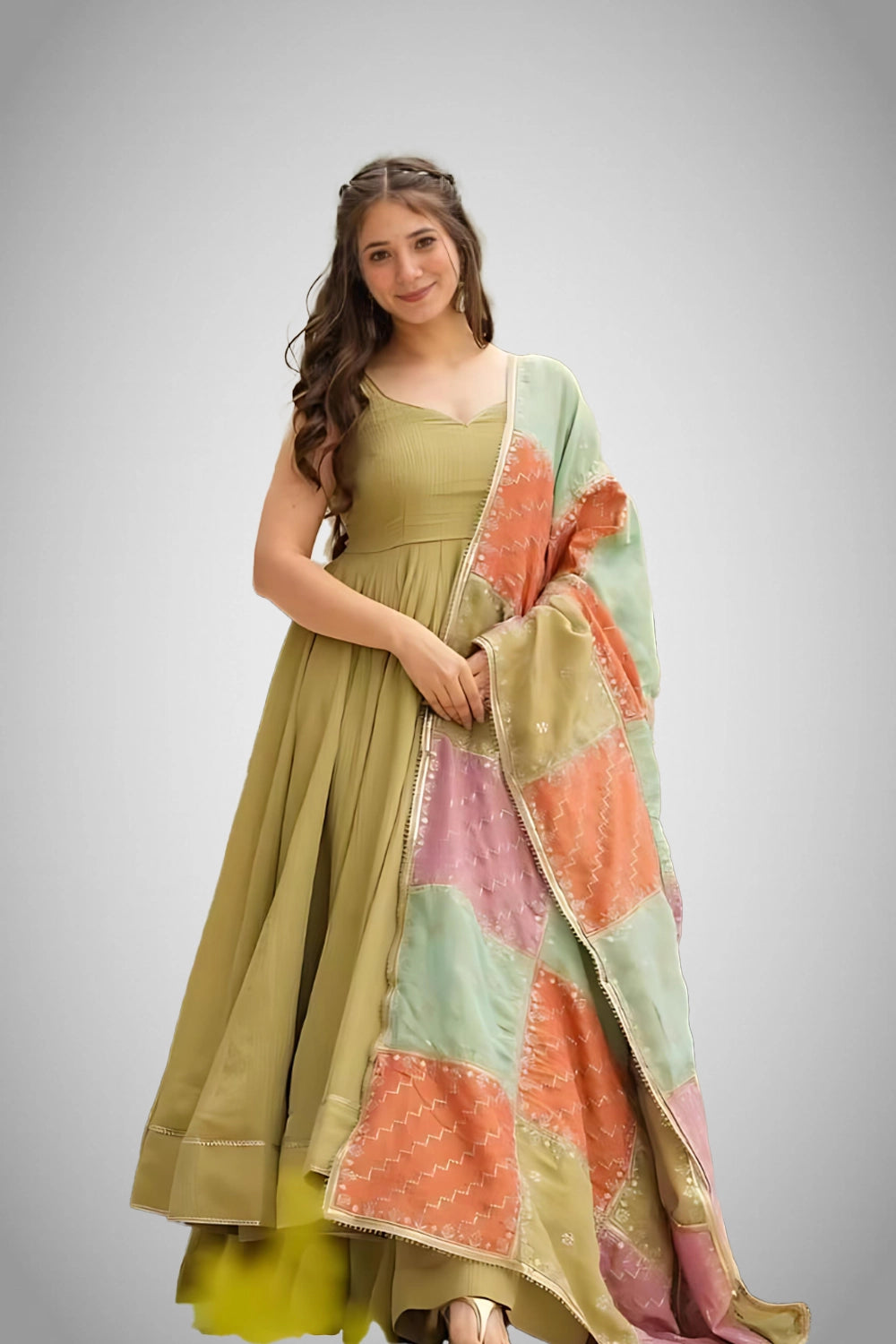 Shimmer Anarkali dress with dupatta front view