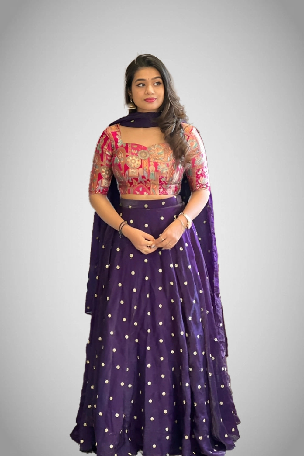 Embroidered silk lehenga with blouse
