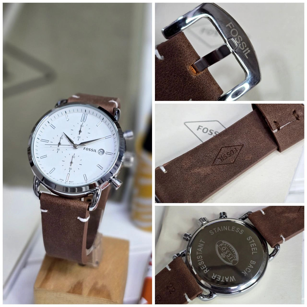 Men’s Fossil watch with tan brown leather strap