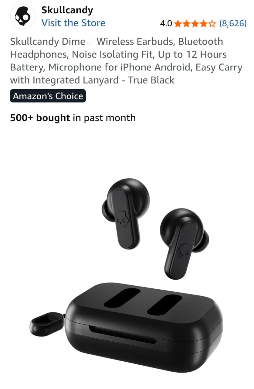 Skullcandy Dime wireless earbuds in-ear fit