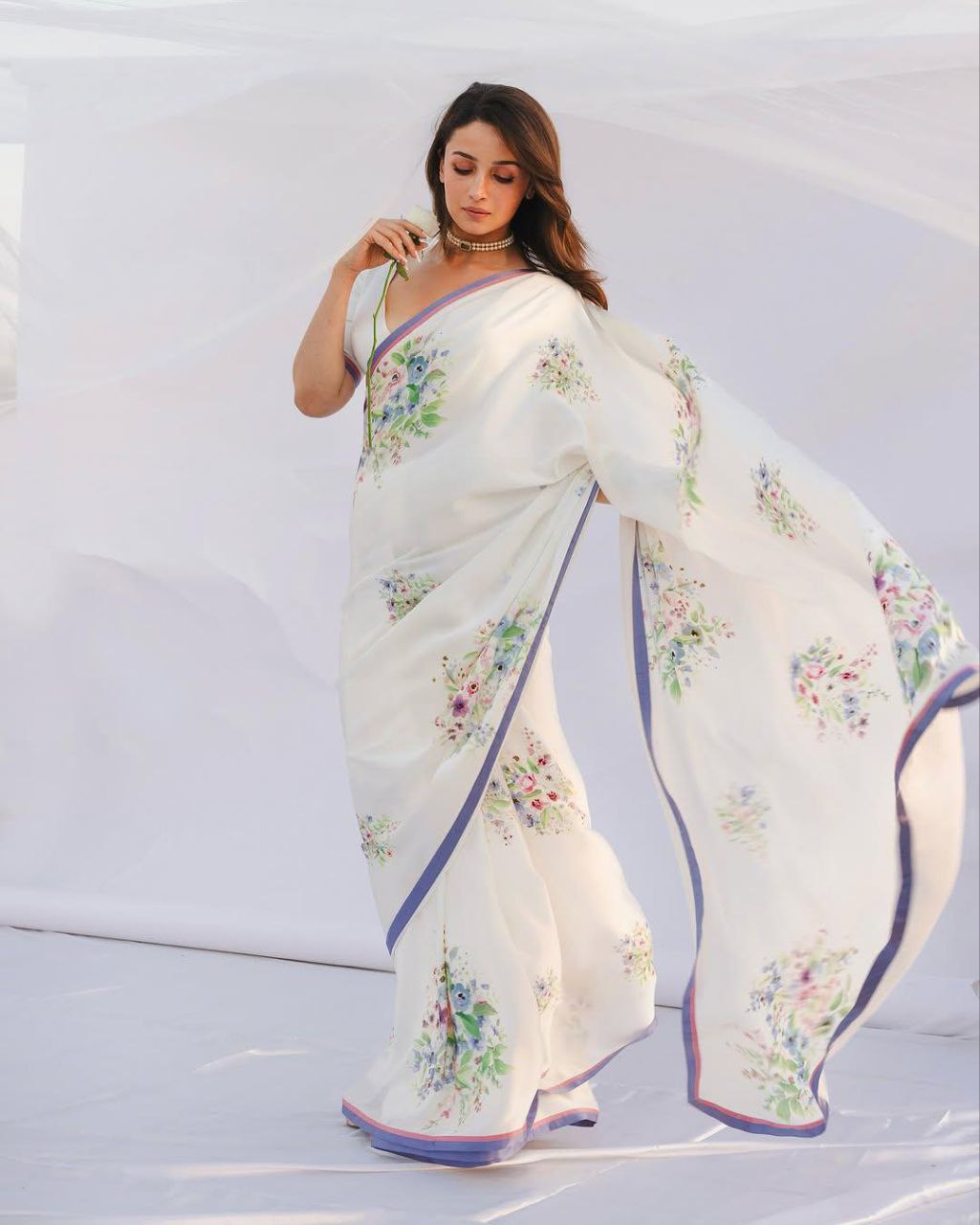 Premium Soft Chiffon Digital Print Saree with Satin Lace Border – Elegant Ethnic Wear NextBuy