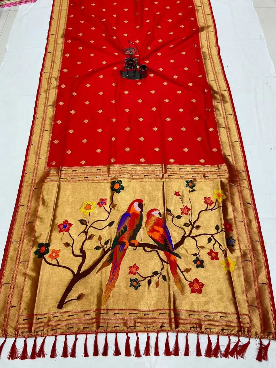 Soft Lichi Silk Saree with Gold Zari Weaving