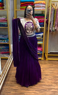 Embroidered sequence blouse with chinon lehenga saree
