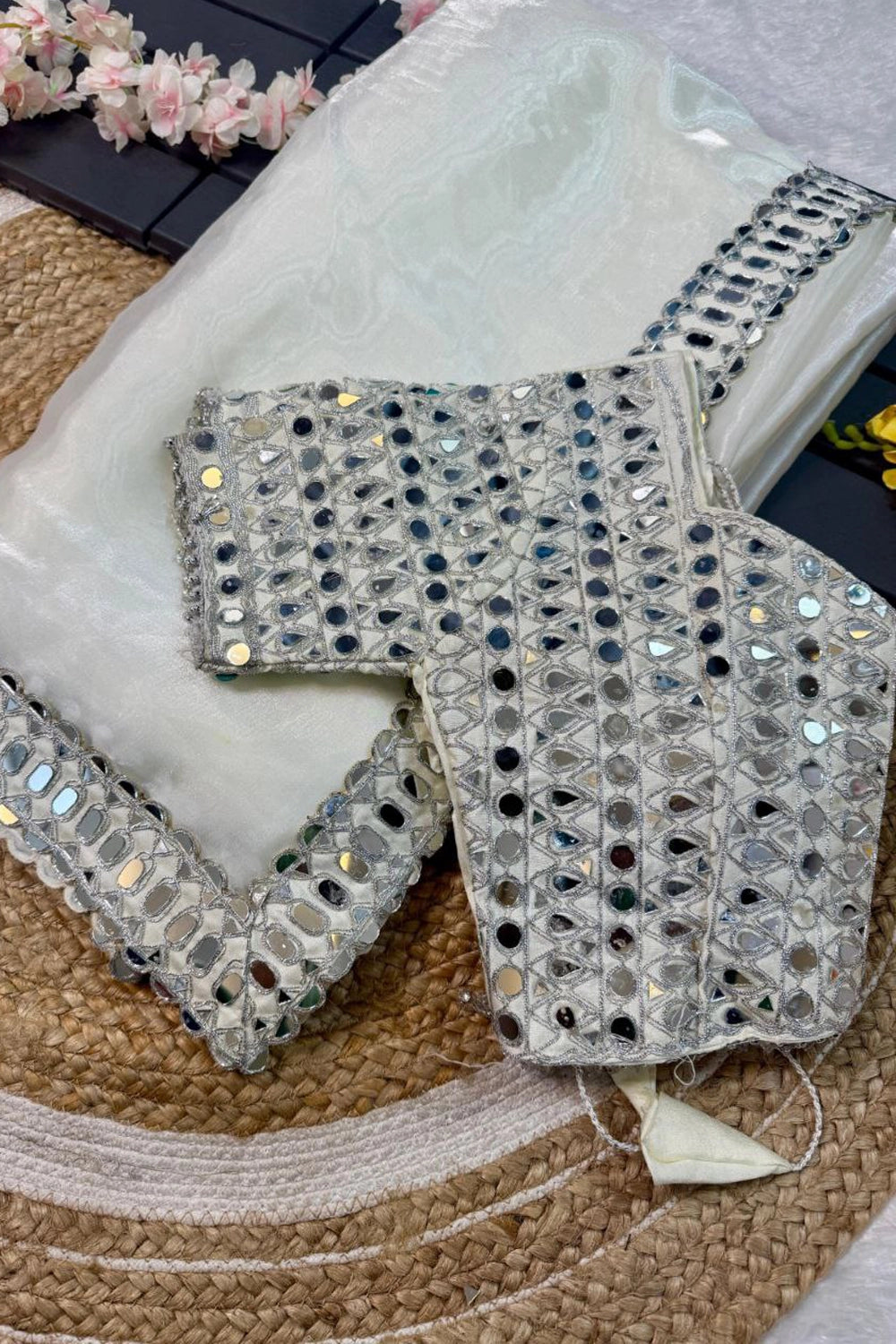 blouse with embroidery and mirror work