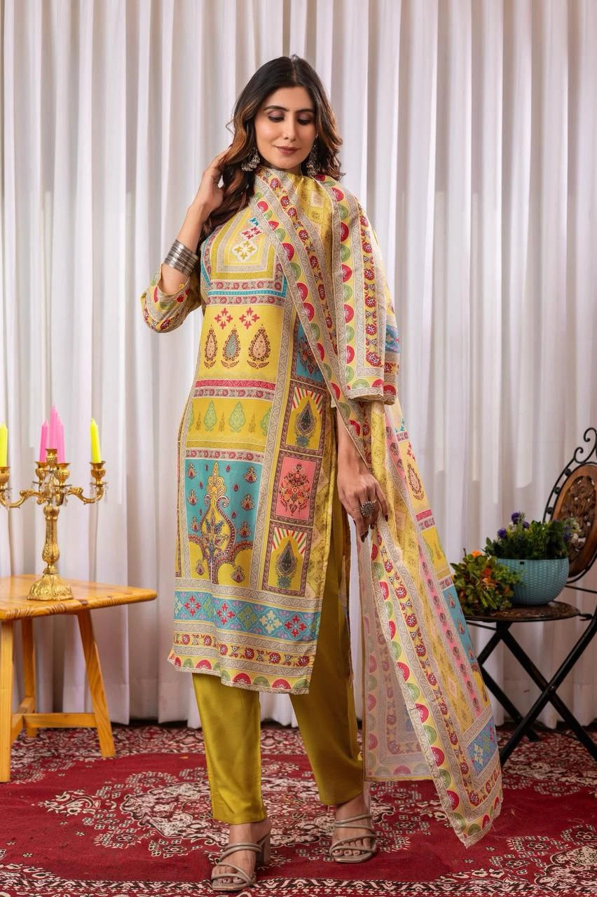 Maslin kurta with printed dupatta