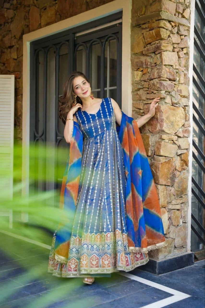 Fully stitched organza silk Anarkali gown for women
