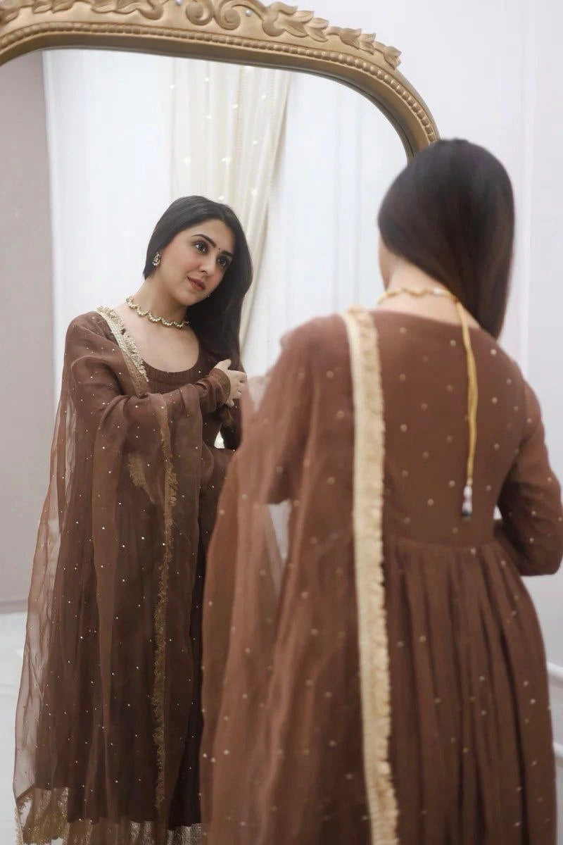Full sleeve party wear gown