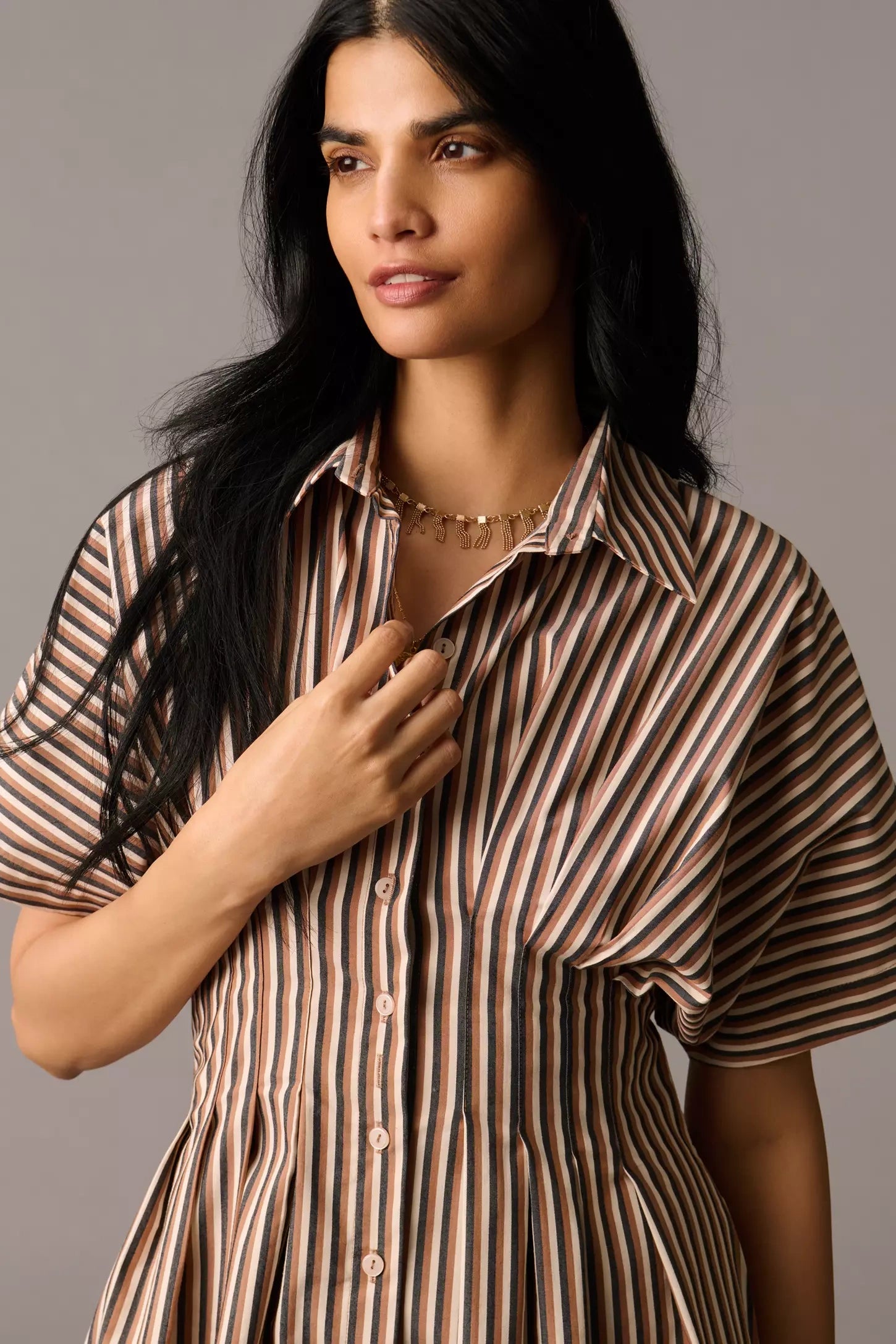grey brown dress Striped Shirt Dress for Women main image 1