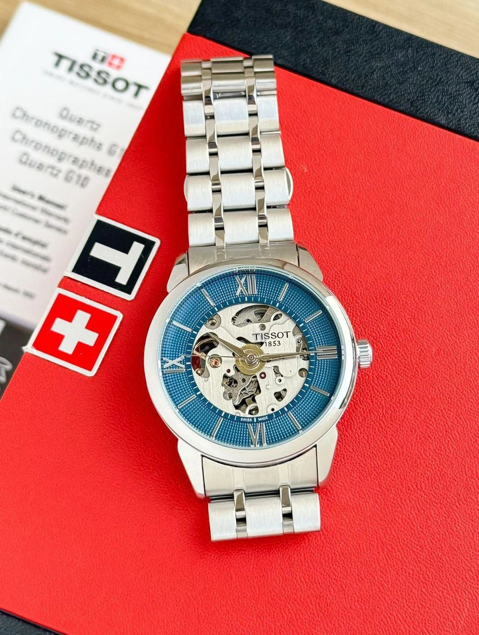 Tissot-style Chemin de Tourelles automatic watch front view