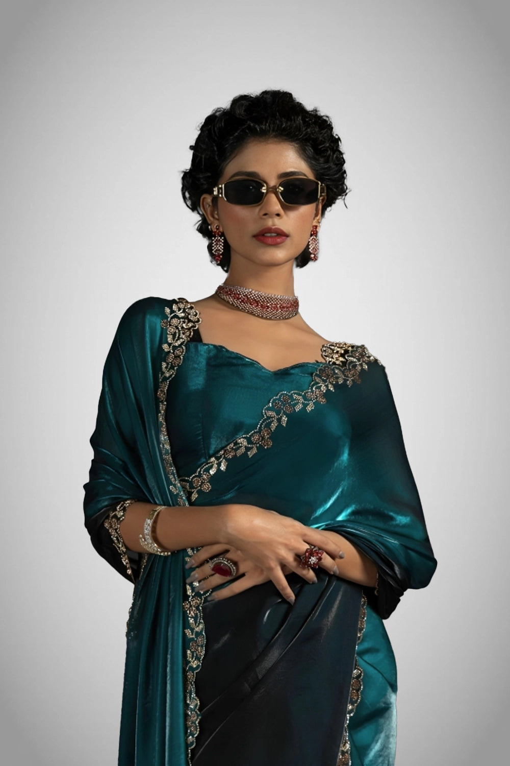 Handcrafted diamond work saree