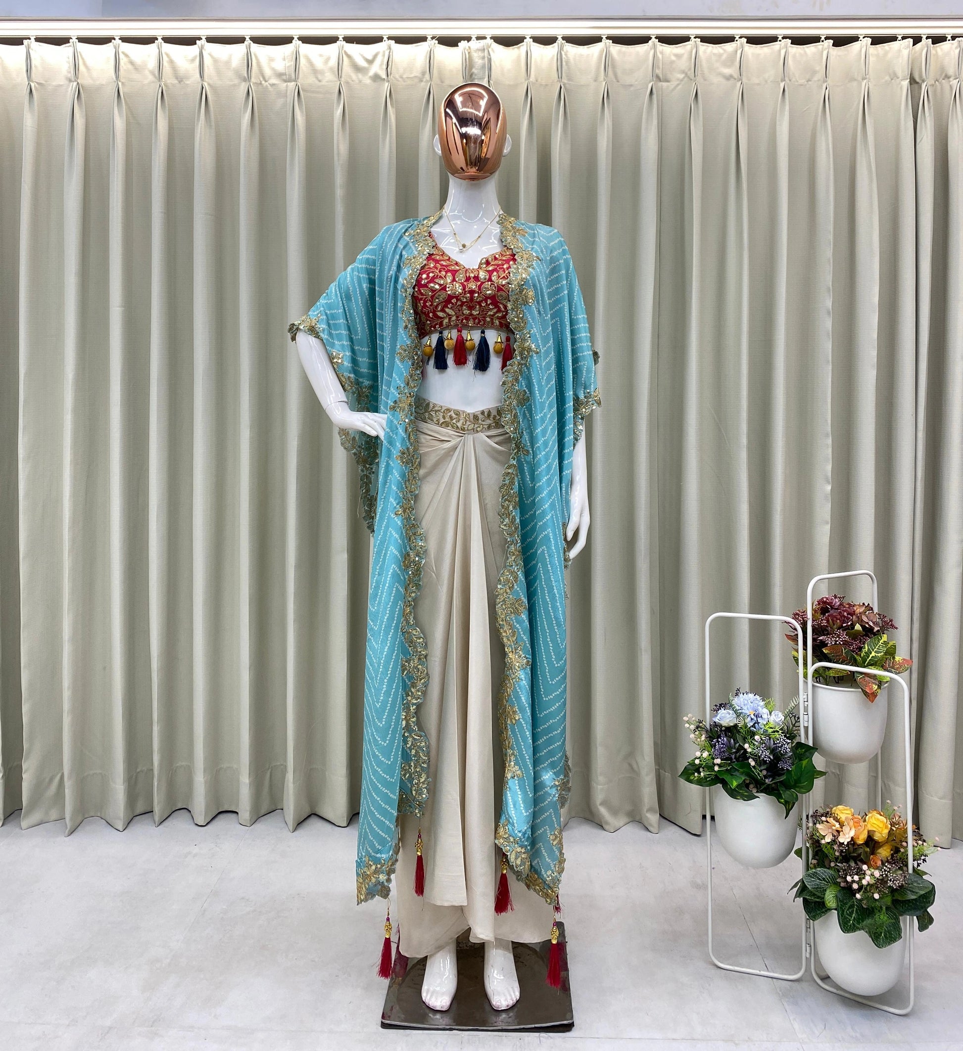 Tube blouse with sequence embroidery and latkan