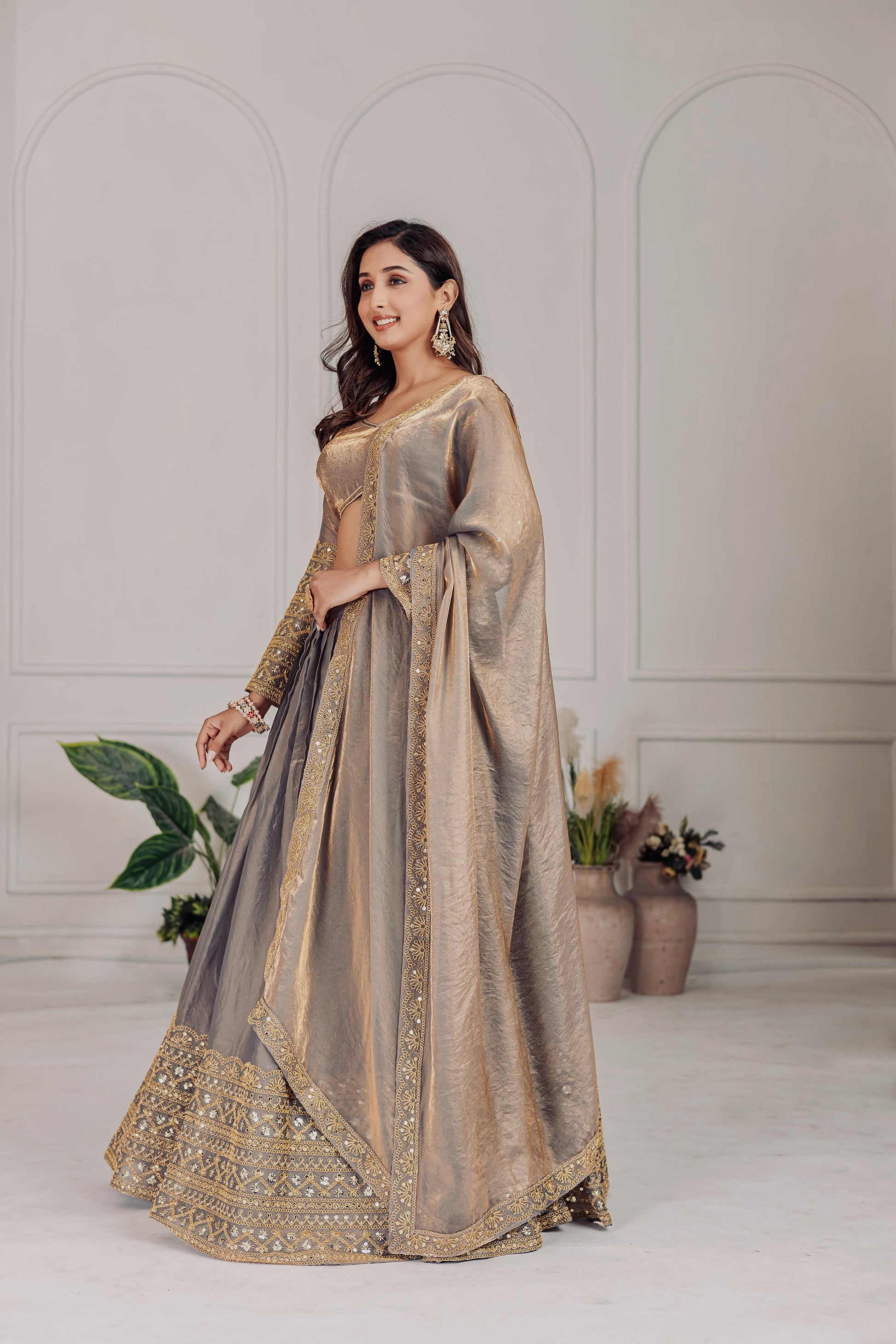 Unstitched blouse with embroidered sleeves