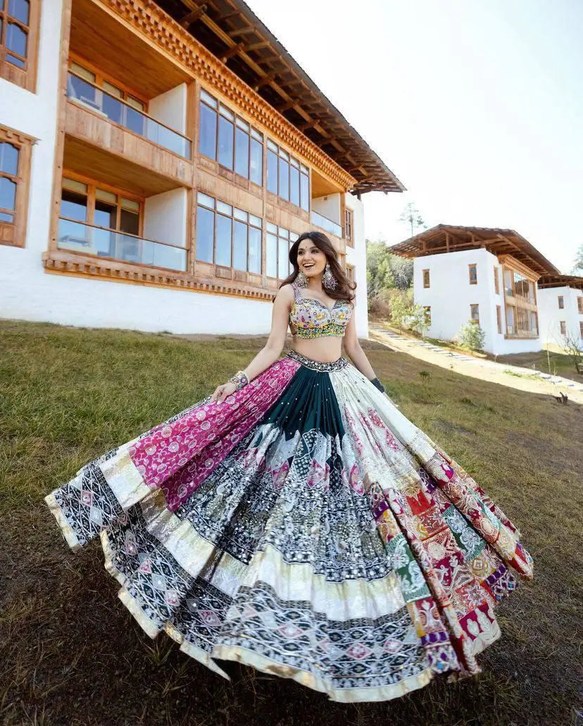 Unstitched choli fabric with mirror work