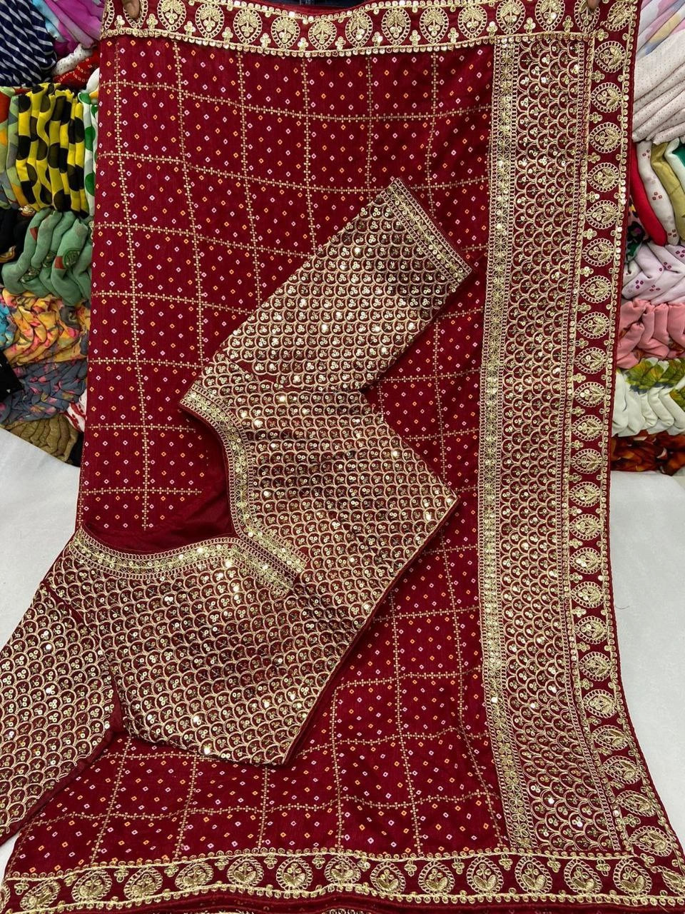 Heavy vichitra silk saree texture