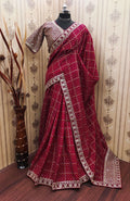 Vichitra silk saree with stitched blouse front view
