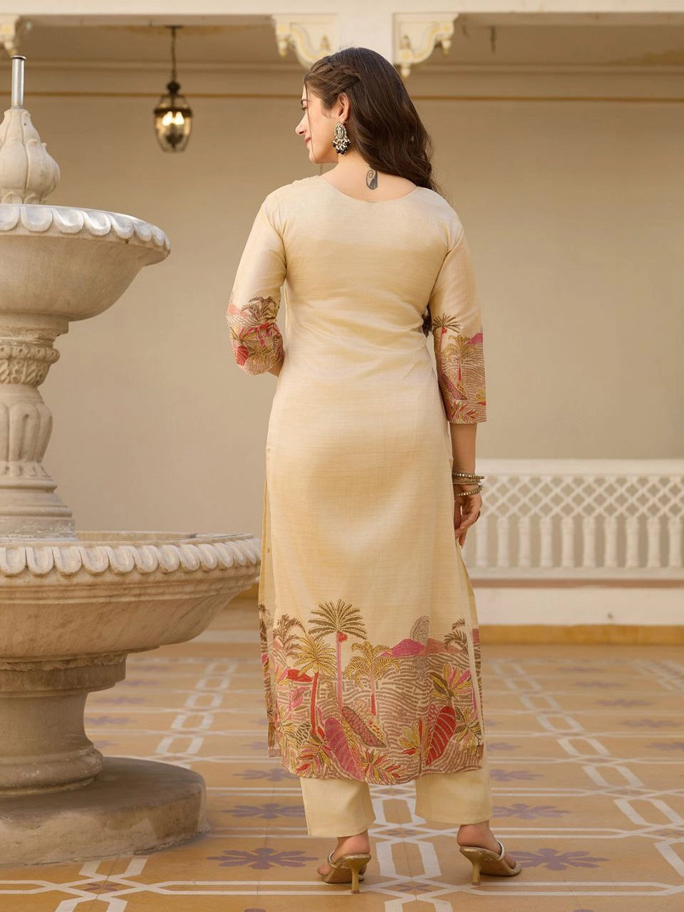 Back view of viscose Assam silk suit