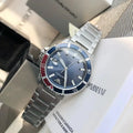 Water-resistant men's silver watch close-up
