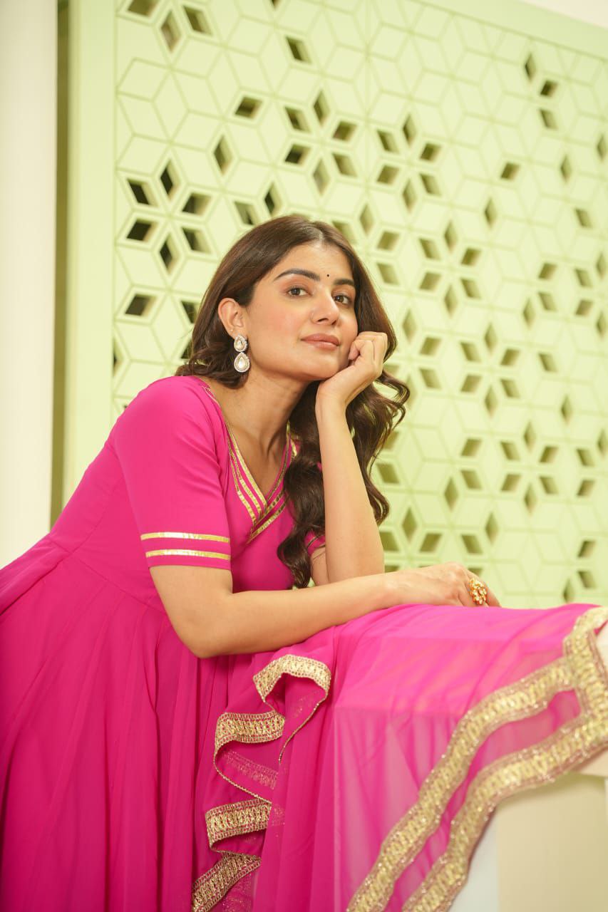 Beautiful Ethnic Gown with Embroidery, Paired with Dupatta & Plazo – Perfect for Special Occasions