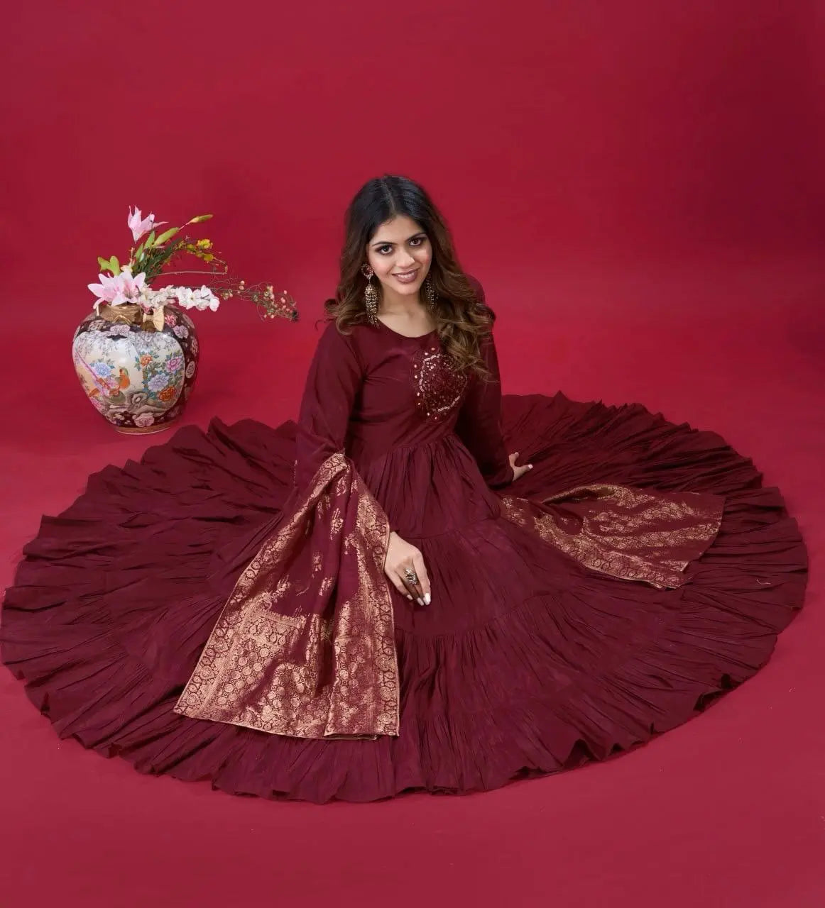 Latest long gown for women with heavy embroidery, perfect for weddings