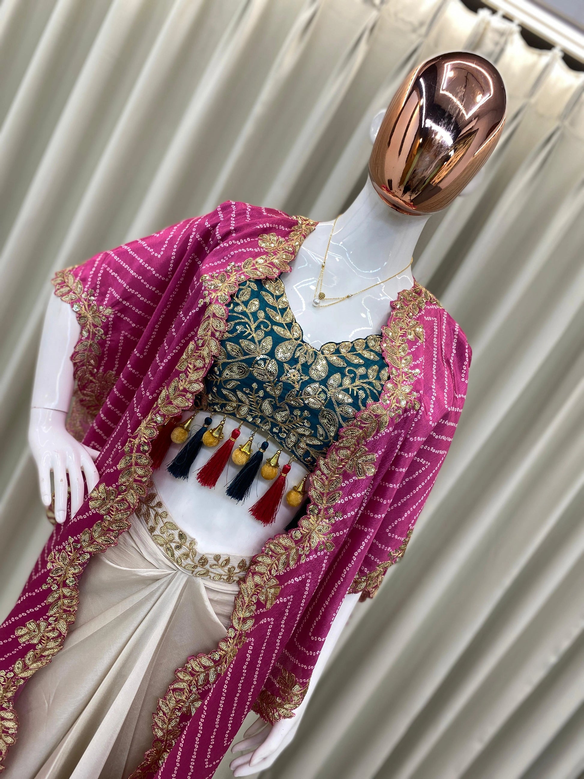 Western wedding outfit with embroidered blouse and skirt