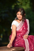 White thread detailing and lace border