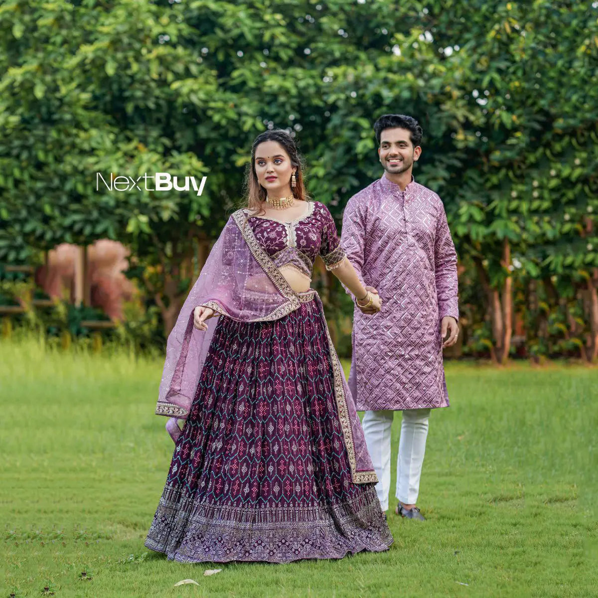Wine Varnish Lehenga Choli - And Kurta Bottom Set Combo (Full Stitched) NextBuy