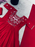 Party wear gown in Roman silk fabric with dupatta