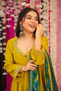 Yellow Chinnon Silk Suit Set for Women