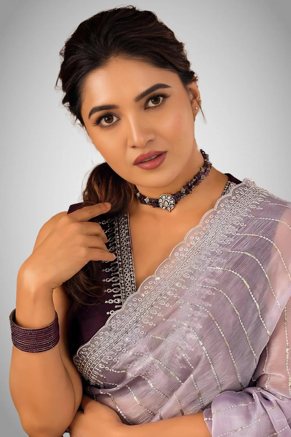 Contrast blouse saree set