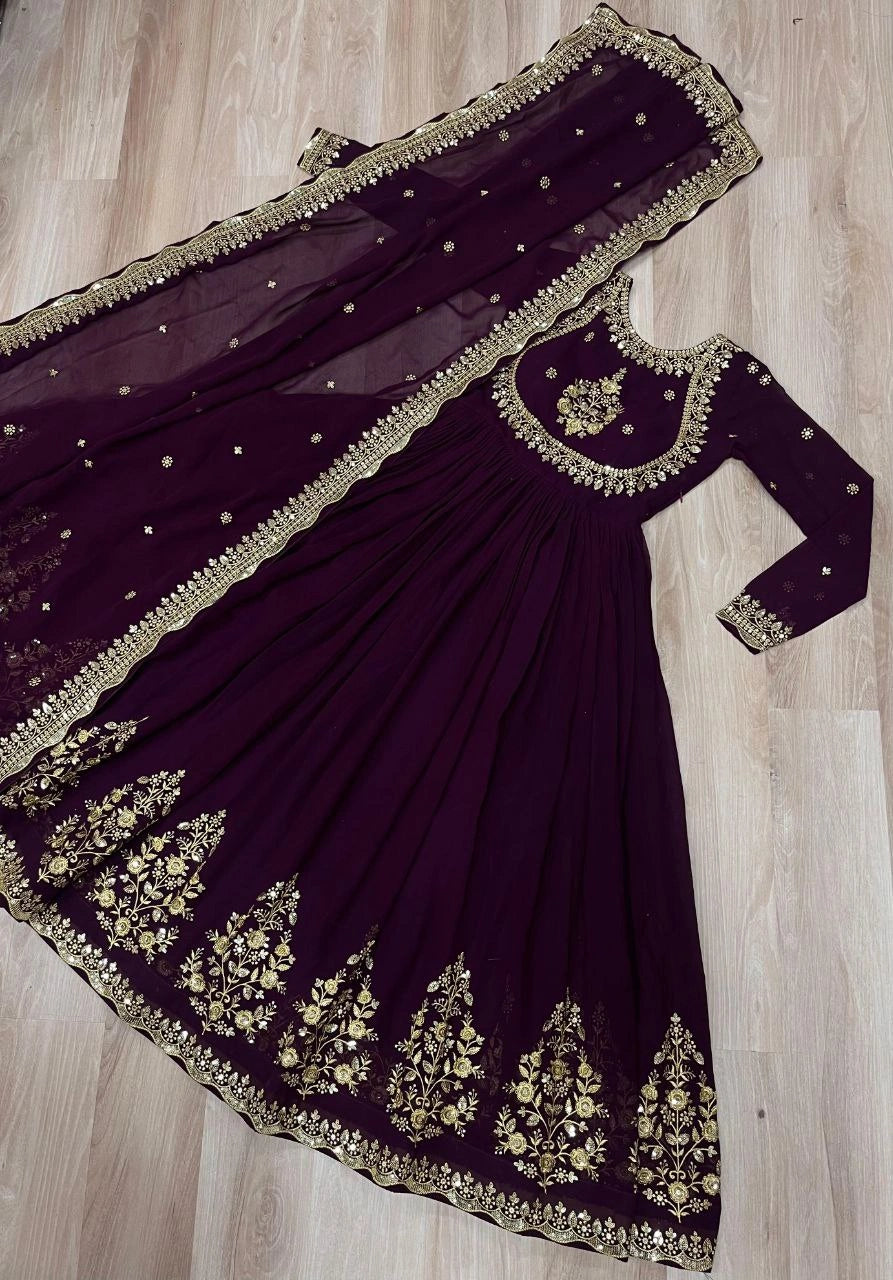 Zari and sequins embroidered gown close-up